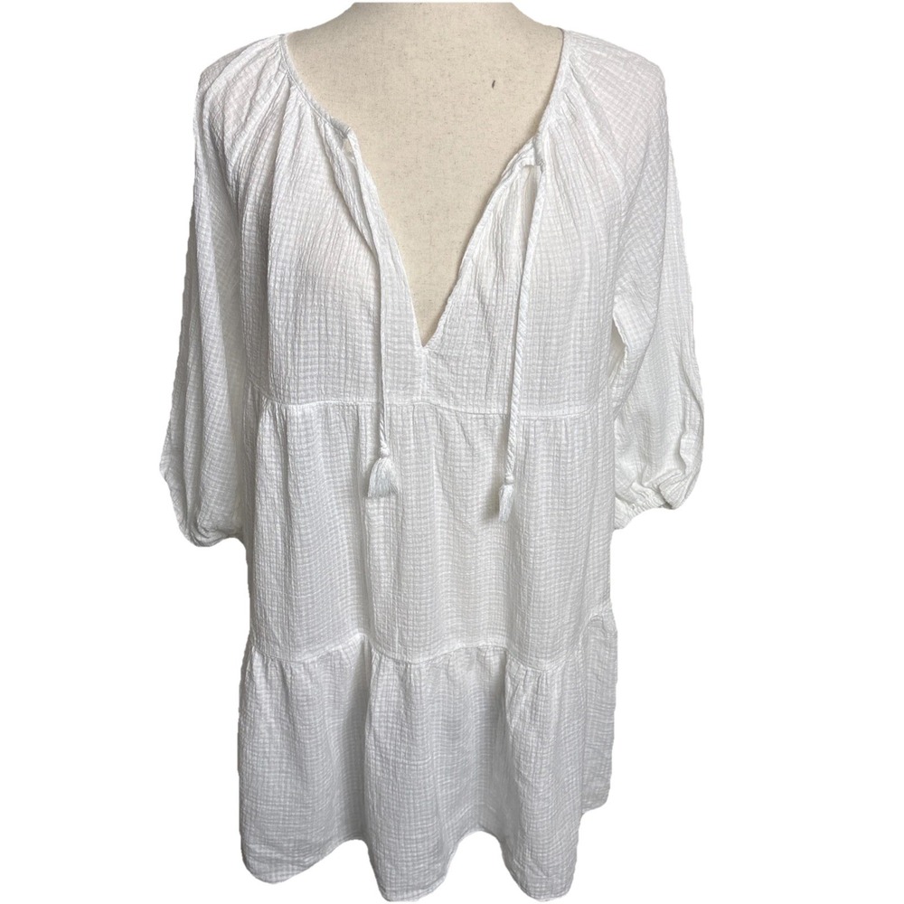 J. Crew Tiered Beach Tunic Crinkle Cotton Womens XS White Oversized Vacation